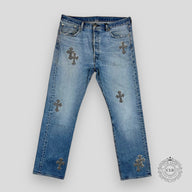 Chrome Hearts x Levi Checkered Cross Patch Jeans