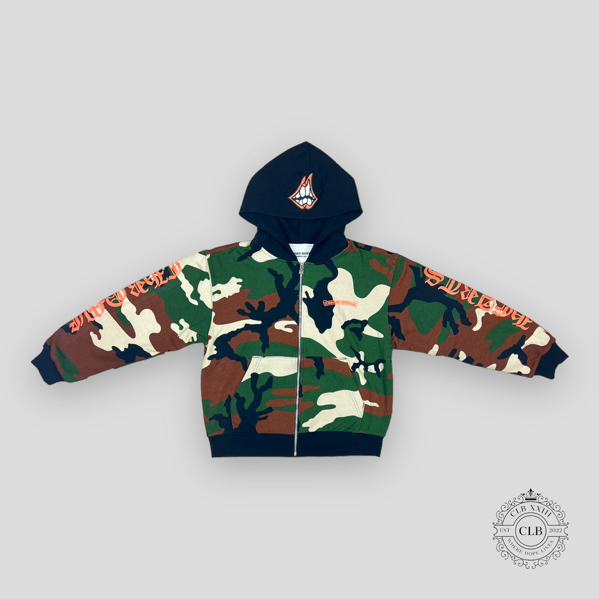 CHROME HEARTS MATTY BOY CAUTION THERMAL ZIP UP HOODIE