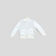 CLB XXIII Louis Vuitton white reversible bomber jacket featuring monogram nylon and bull leather construction