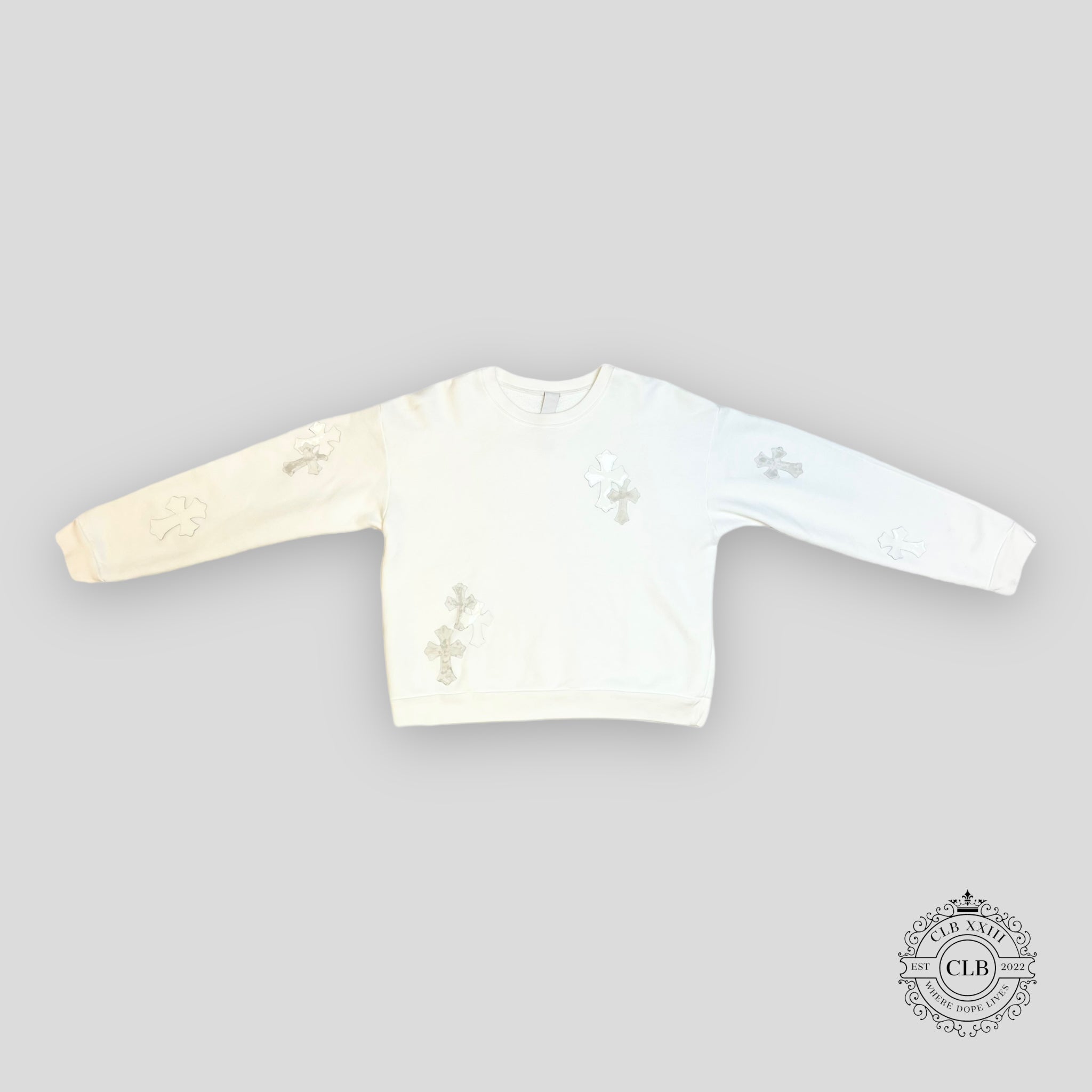 Chrome Hearts Cemetery Cross Patch Crewneck in White
