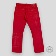 Chrome Hearts Levi Cross Patch Jeans in Red