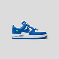 CLB XXIII Nike Air Force 1 Low x Louis Vuitton sneaker in blue and white with monogram pattern and green tag detail