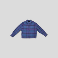 CLB XXIII Louis Vuitton blue and purple wool blend plaid trucker jacket with button front and chest pockets