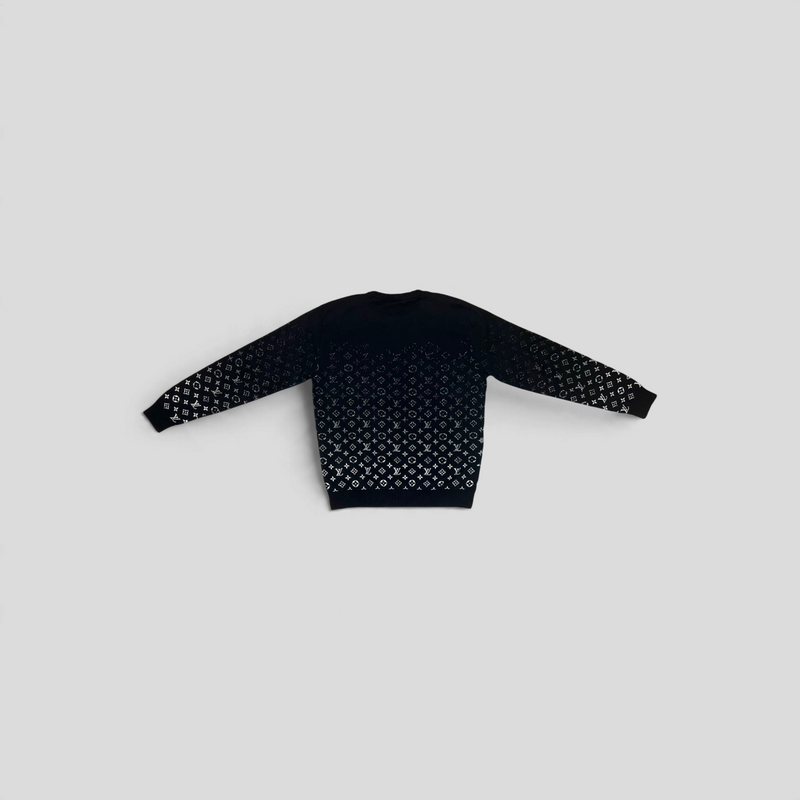 CLB XXIII Louis Vuitton black cotton long sleeve knitwear featuring a white monogram degrade pattern