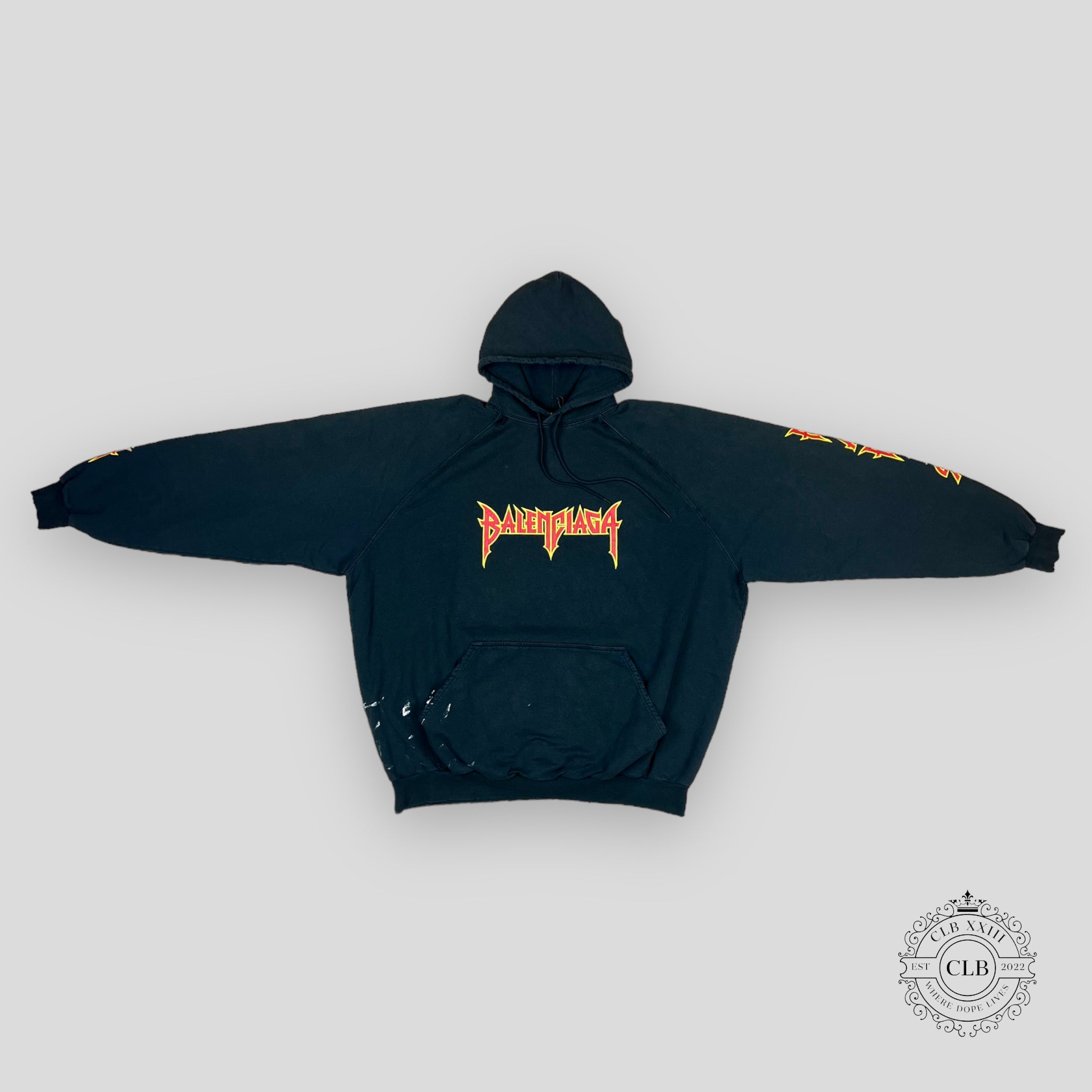 BALENCIAGA METAL OVERSIZED CINCHED HOODIE- BLACK