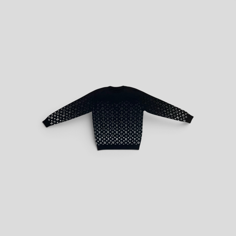 CLB XXIII Louis Vuitton black cotton long sleeve knitwear with white monogram degrade pattern on back view