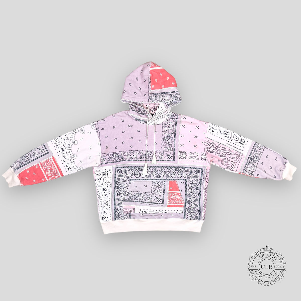 Amiri Paisley Print Mock Neck Hoodie in Pink