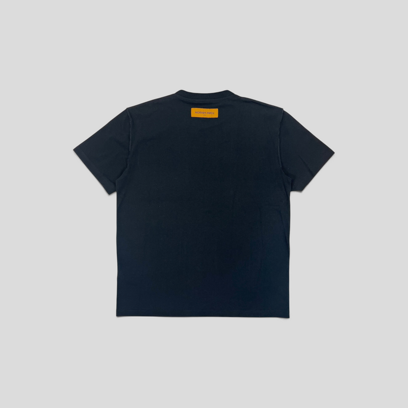 CLB XXIII black cotton Louis Vuitton LV Spread embroidery t-shirt, back view with orange brand label.