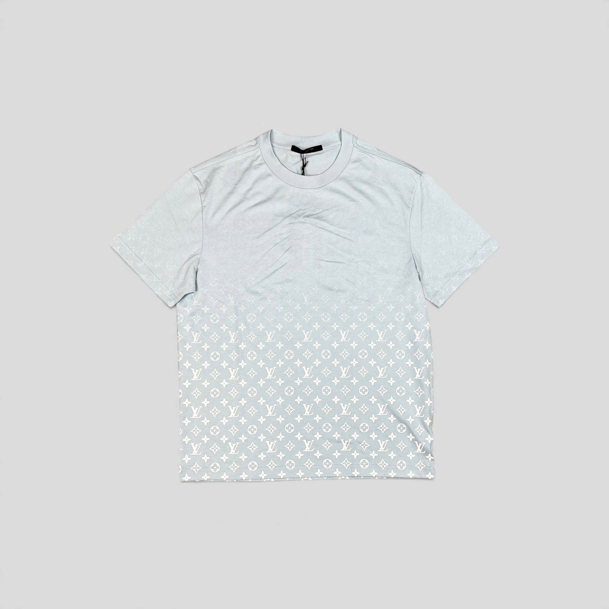 CLB XXIII Louis Vuitton light blue cotton t-shirt featuring a white gradient monogram pattern