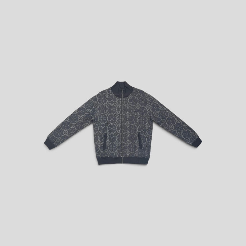 CLB XXIII Louis Vuitton grey zip-through jacket featuring an all-over monogram flower pattern and ribbed trim.