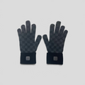 CLB XXIII Louis Vuitton Petit Damier black wool gloves with signature checkered pattern and logo patch