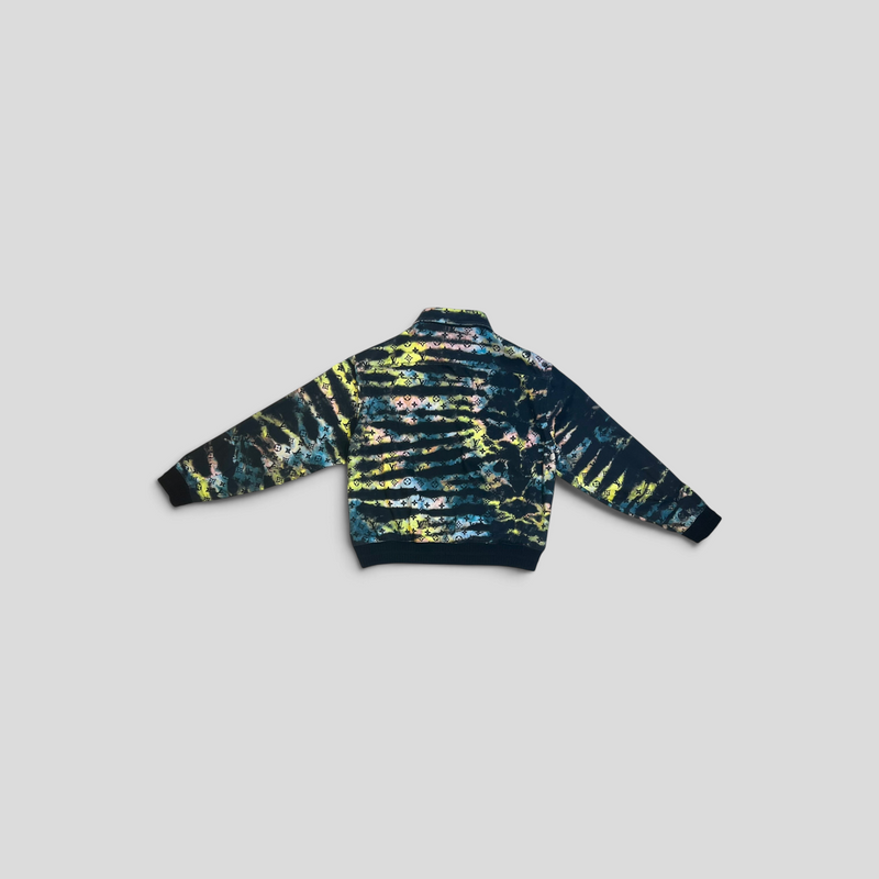 Back view of a CLB XXIII Louis Vuitton monogram tie-dye upcycled denim blouson jacket in multi-colour cotton