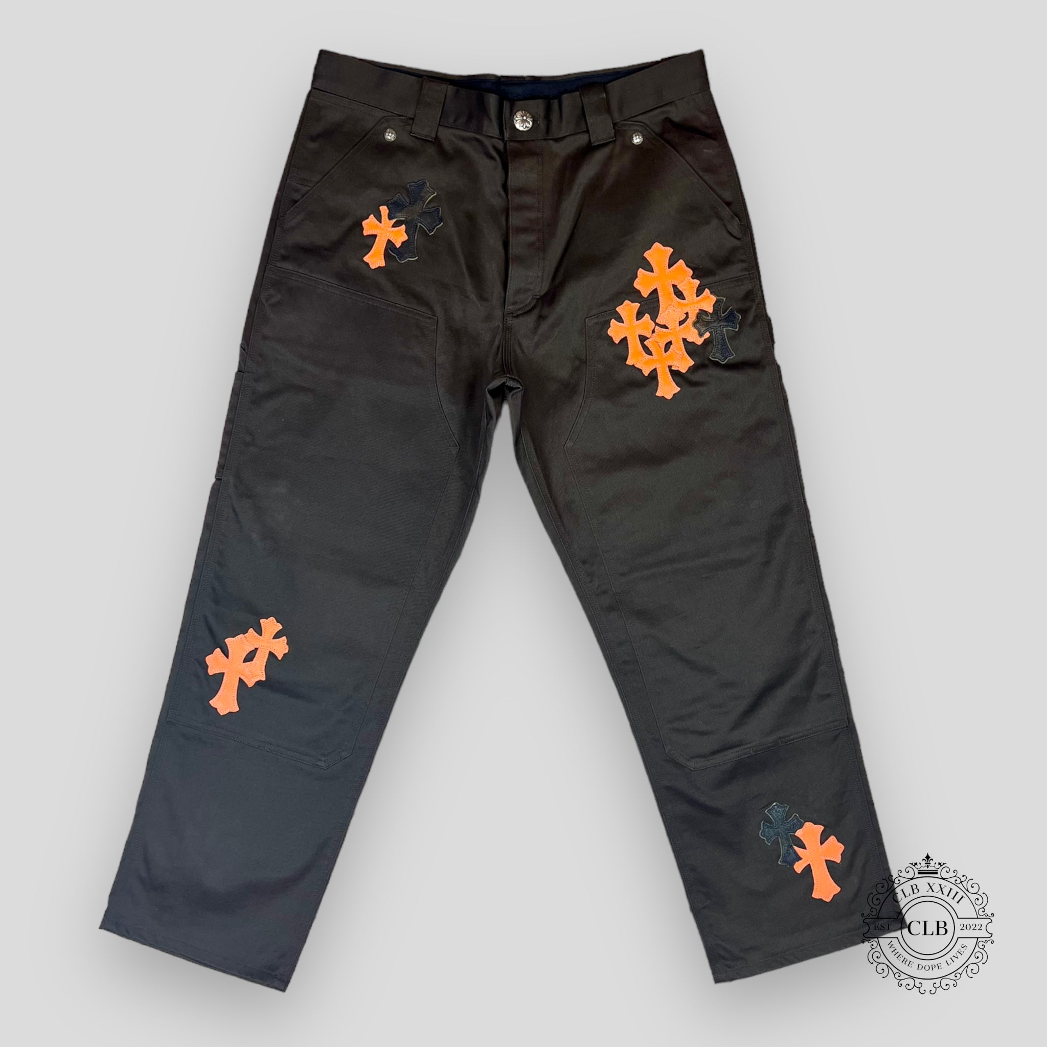 Chrome Hearts Cross Patch Double Knee Carpenter Pants in Brown / Orange