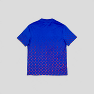 CLB XXIII Louis Vuitton monogram degrade cotton t-shirt in blue and red with a gradient pattern, back view.