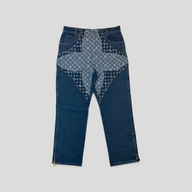 CLB XXIII Louis Vuitton monogram flower denim pants in blue cotton with star-shaped patchwork and ankle zippers