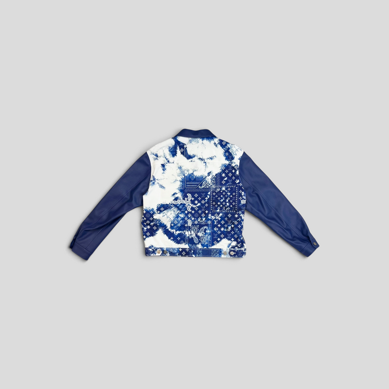 CLB XXIII Louis Vuitton blue bandana print jacket featuring a cowhide and cotton body with monogram details.