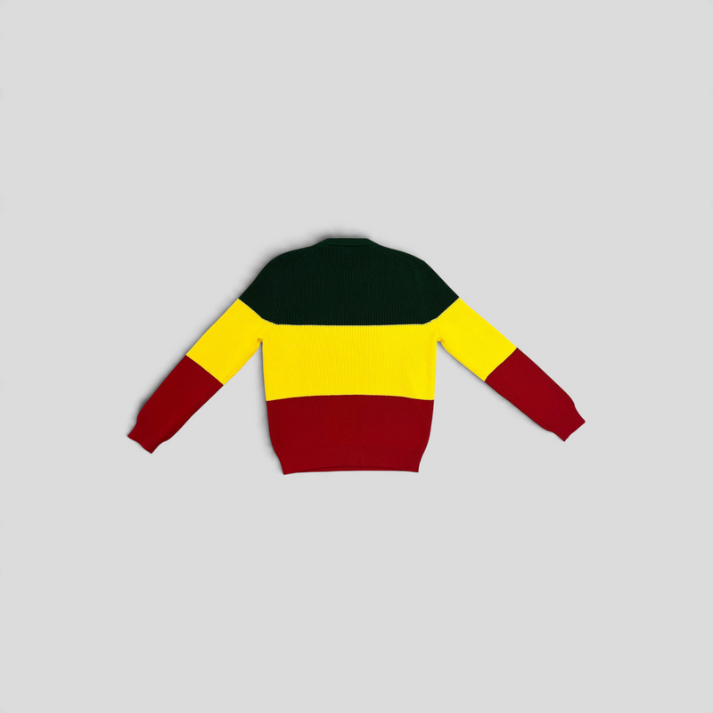 CLB XXIII Louis Vuitton Jamaican stripe pullover sweater in green, yellow, and red cotton-polyester blend