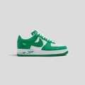 CLB XXIII Nike Air Force 1 Low x Louis Vuitton sneaker in green and white with monogram pattern and side view