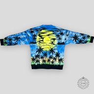 Celine Jacquard-Knit Palm Tree Cardigan in Blue