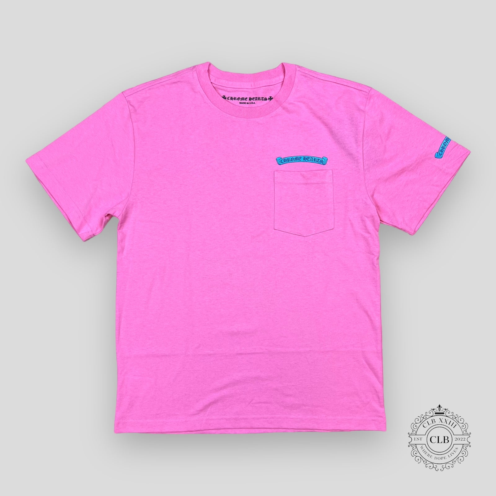 Chrome Hearts Scroll Logo Pocket T-Shirt - Pink / Blue