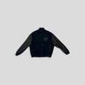 CLB XXIII Louis Vuitton black varsity jacket featuring wool body and calfskin leather sleeves with monogram pattern