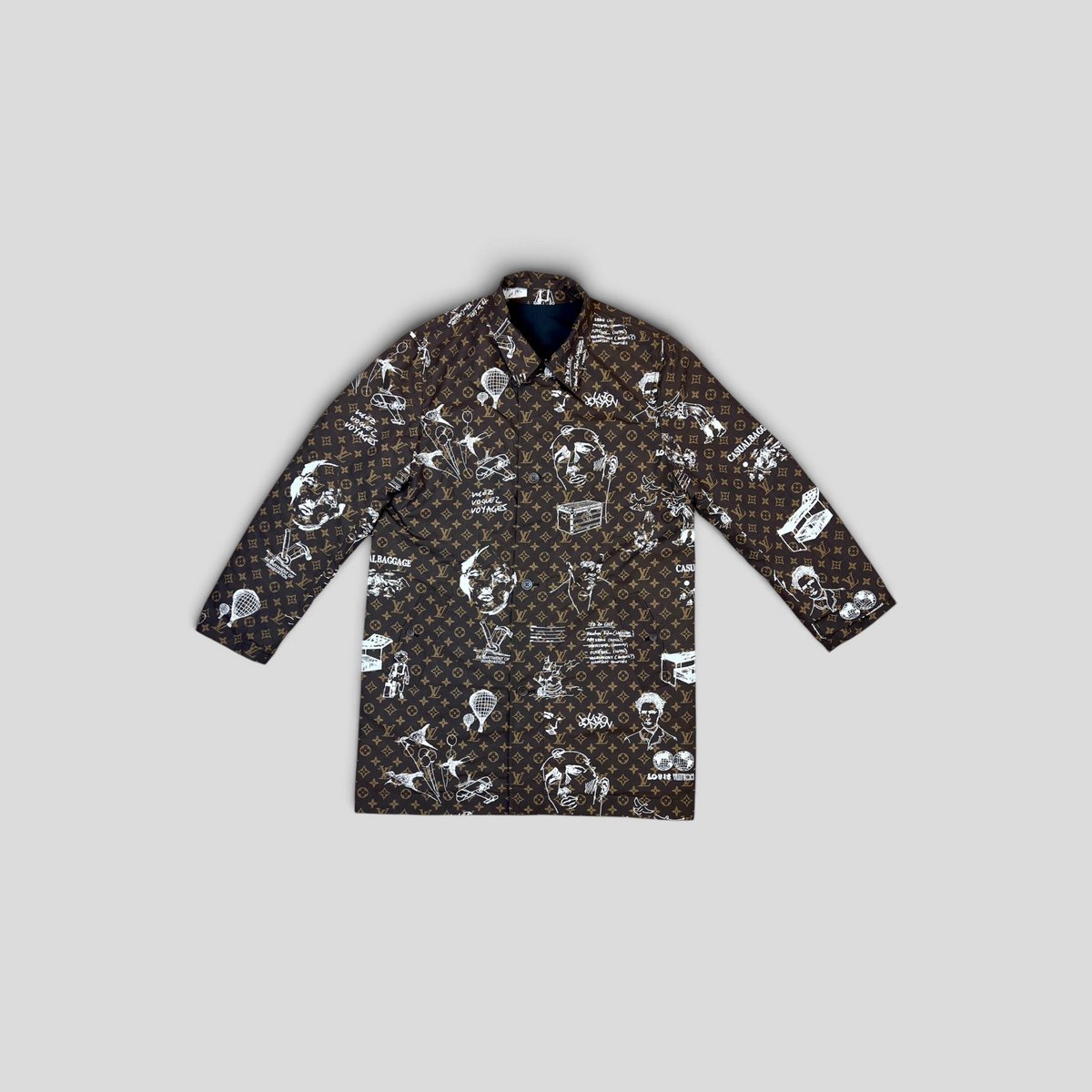 CLB XXIII Louis Vuitton Doodles reversible parka in brown polyamide and cotton blend with white graphic print