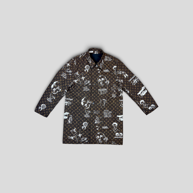CLB XXIII Louis Vuitton Doodles reversible parka in brown polyamide and cotton blend with white graphic print