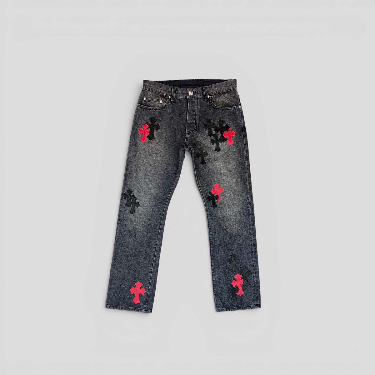 Chrome Hearts Cross Patch Jeans in Black/Red