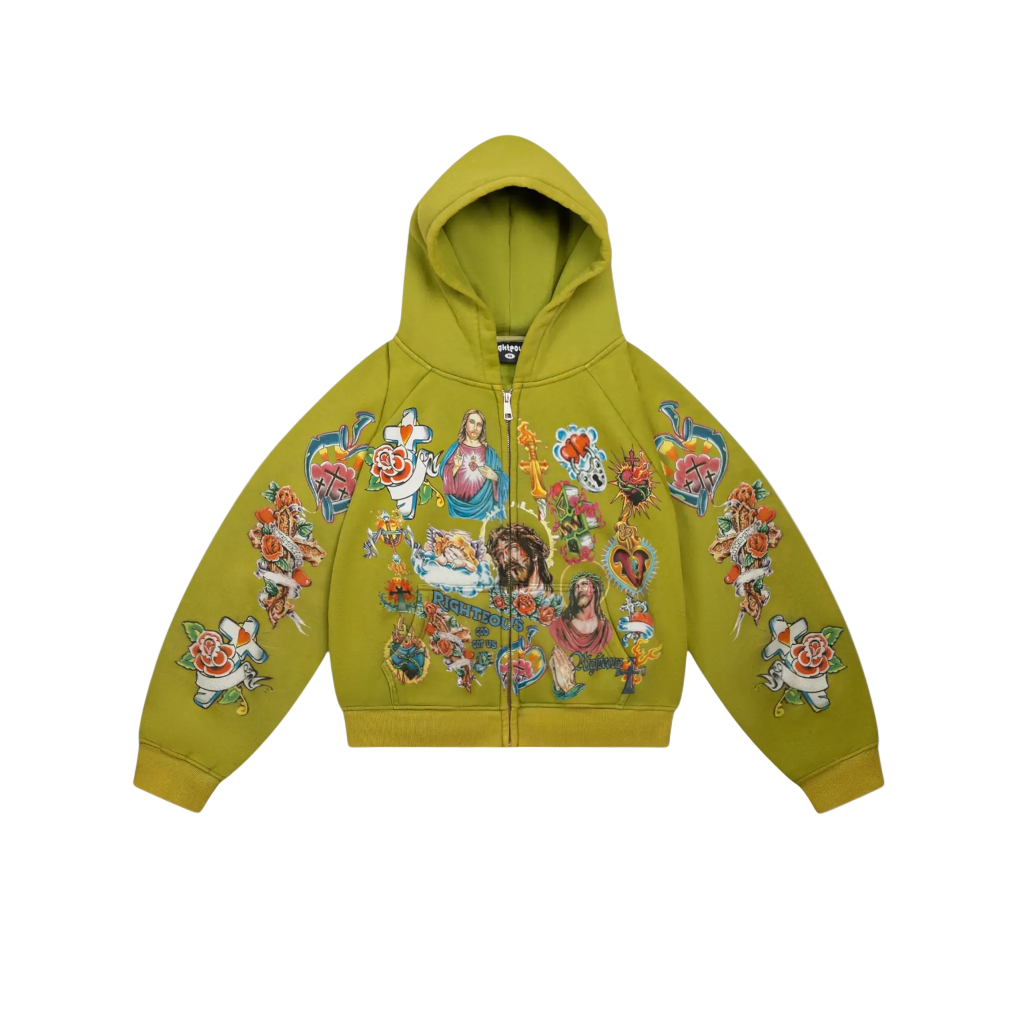 Righteous Risen King Cropped Zip Up in Moss