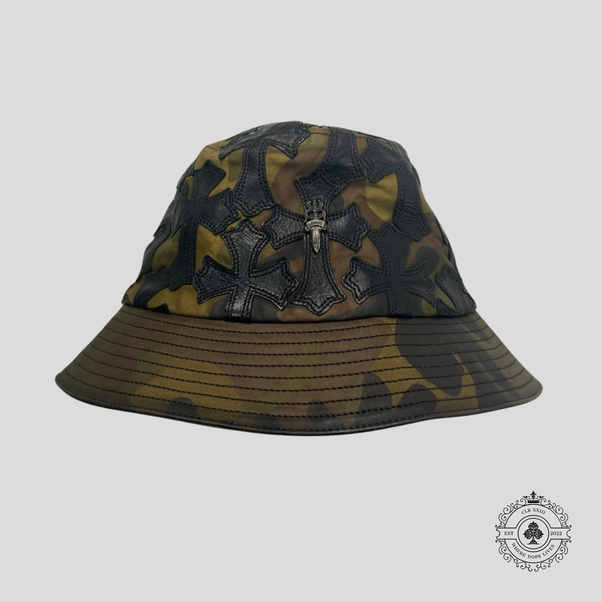 Chrome Hearts Leather Cross Patch Bucket Hat in Camo