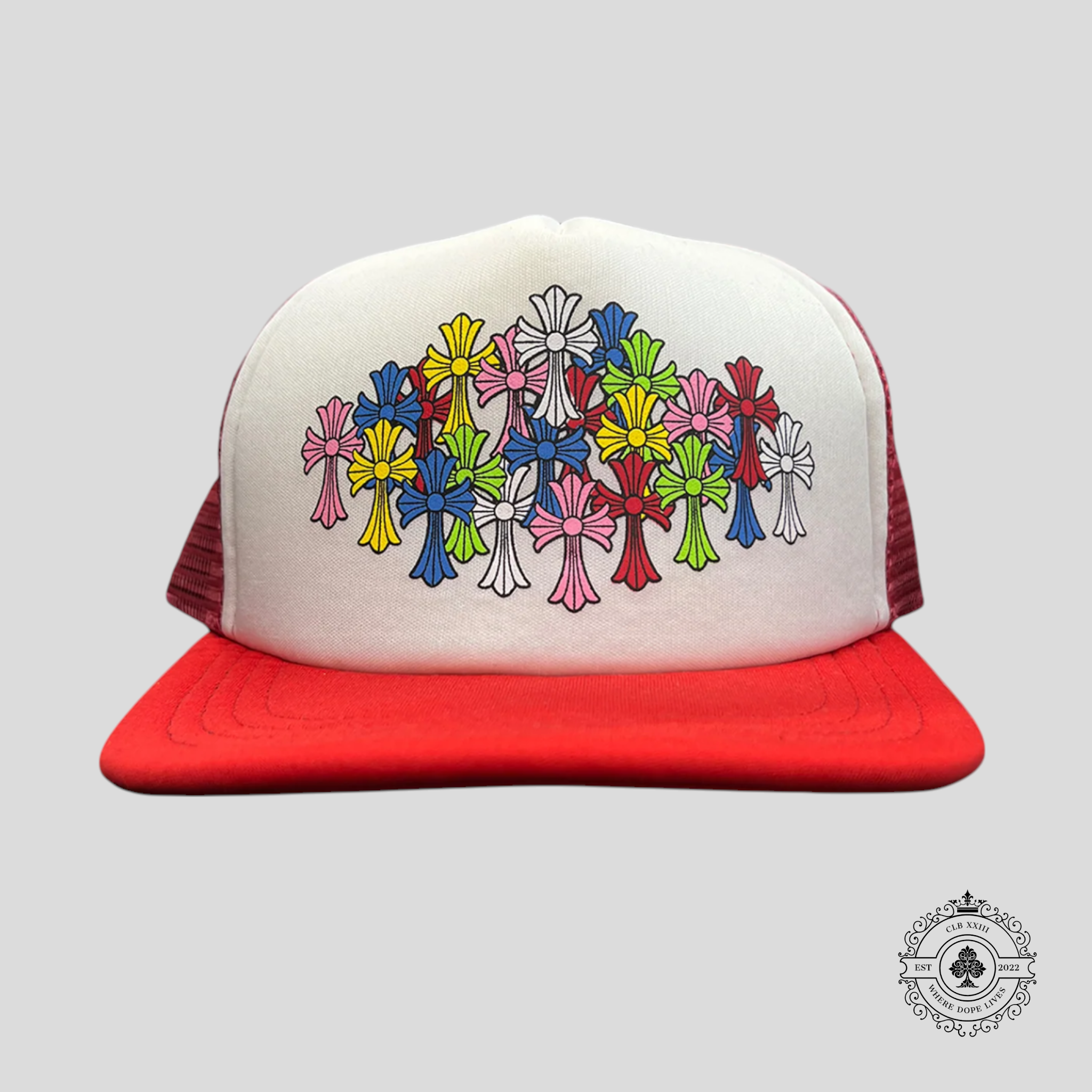 Chrome Hearts Multi Cross Trucker Hat in Red/Multicolor