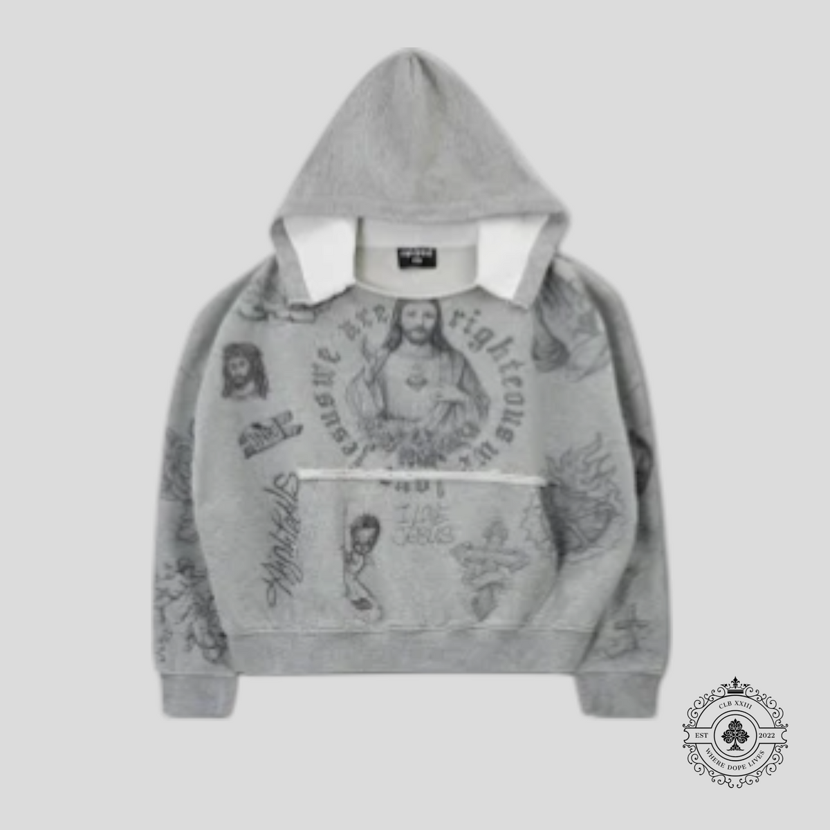 Righteous Risen God's Favorite Distressed Hoodie in Grey