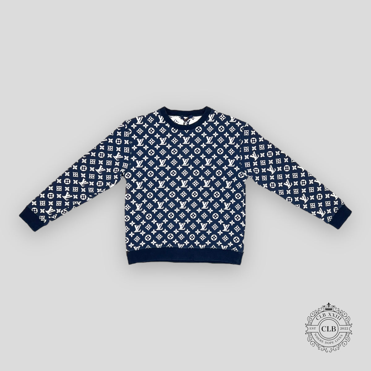 LOUIS VUITTON FULL MONOGRAM JACQUARD CREWNECK - NAVY