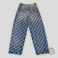 Balenciaga Scribble Print Wide-Leg Jeans in Indigo