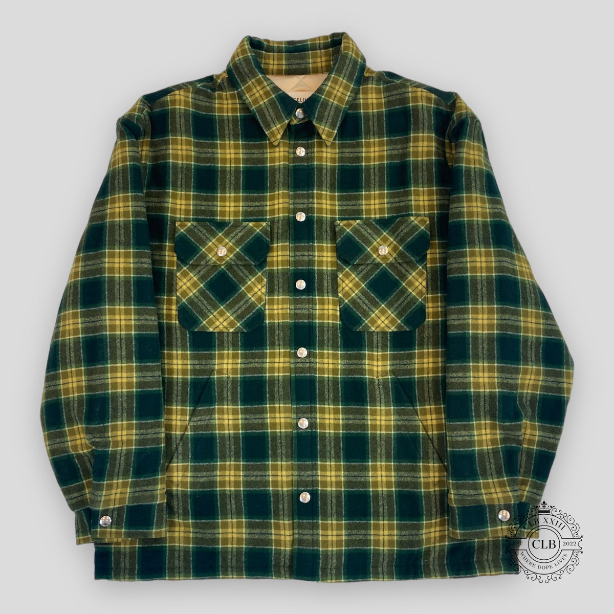 Celine Homme Padded Checked Overshirt in Green