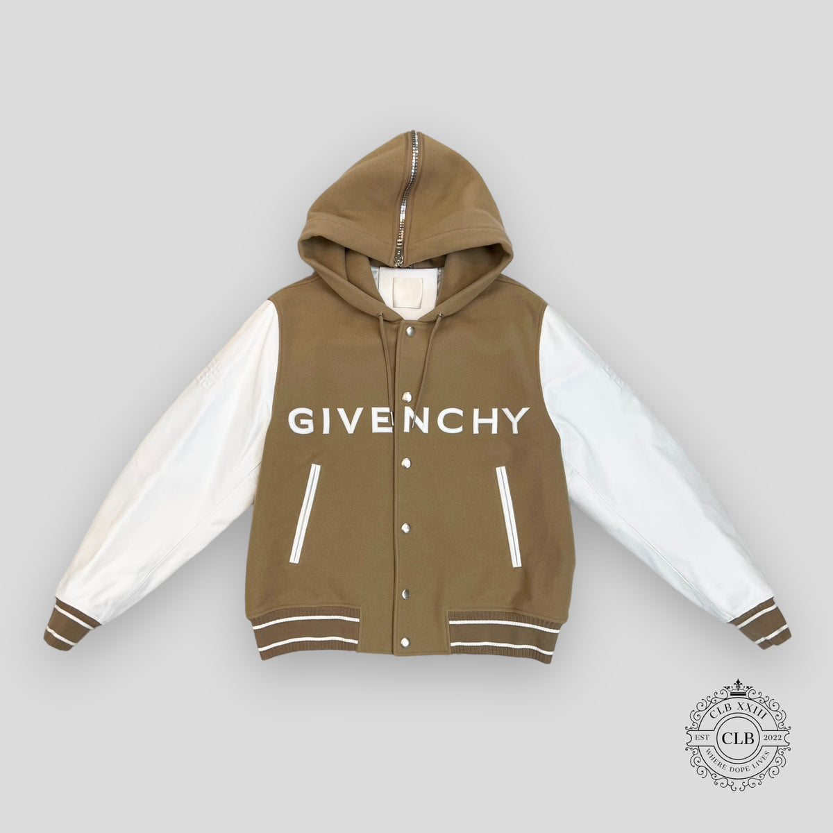 Givenchy Hooded Varsity Jacket in White / Beige