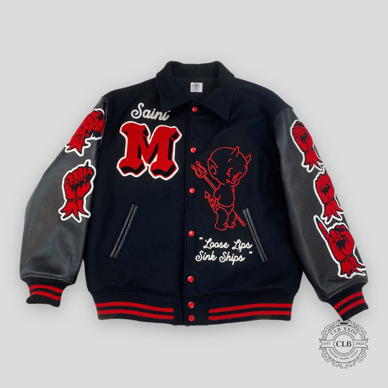 SAINT MICHAEL DEVIL VARSITY JACKET - BLACK/RED