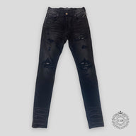Amiri MX1 Black Bandana Patch Jeans in Aged Black