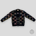 GUCCI GG MOTIF KNIT CARDIGAN - BLACK/MULTICOLOR
