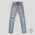 Amiri Plaid Thrasher Jeans - Light Indigo/Peach