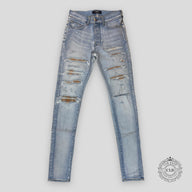Amiri Plaid Thrasher Jeans - Light Indigo/Peach