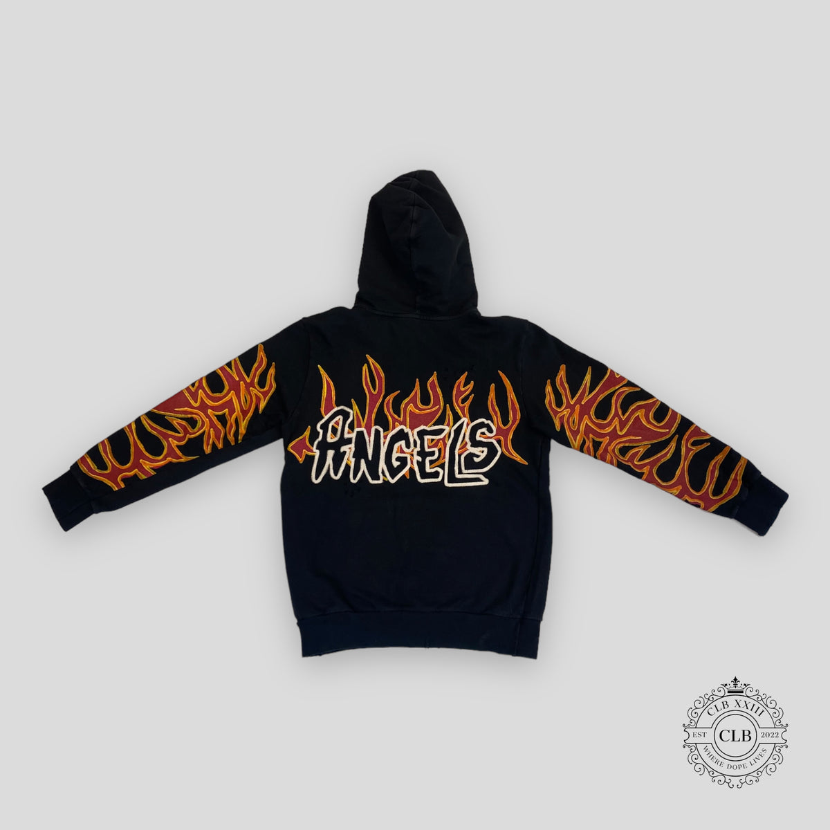 PALM ANGELS GRAFFITI FLAMES HOODIE - BLACK