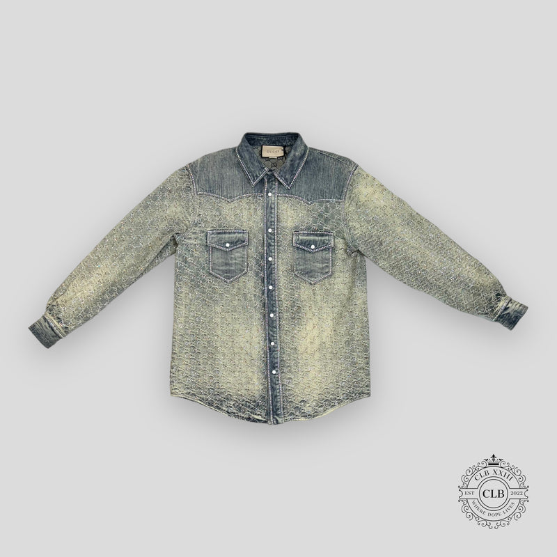 GUCCI GG JACQUARD DENIM JACKET - LIGHT BLUE