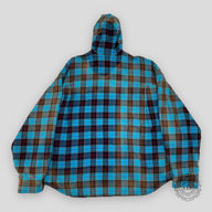 BALENCIAGA BLEACHED PLAID HOODED FLANNEL - BLUE