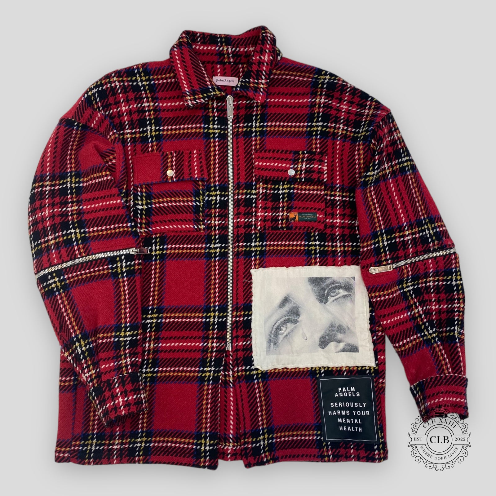 Palm Angels Sensitive Content Tartan Print Jacket - Red