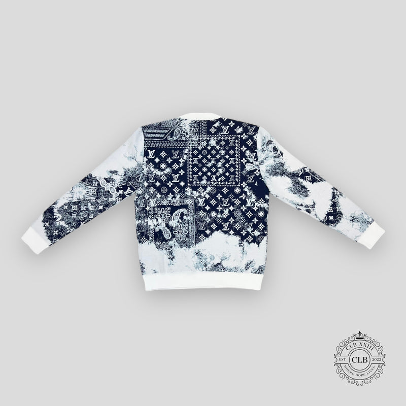 Louis Vuitton Gradient Monogram Bandana Jacquard Crewneck in White/Blue