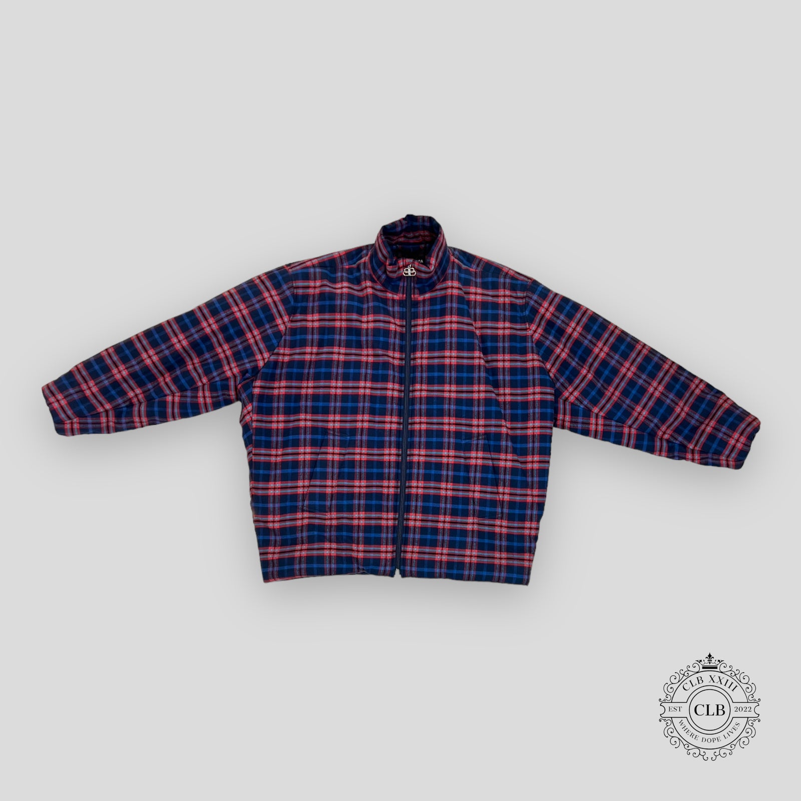 Balenciaga Quilted Check Zip Flannel in Red/Blue