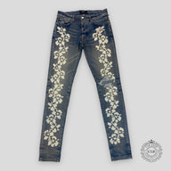 Amiri Hibiscus Stencil Jeans in Light Indigo