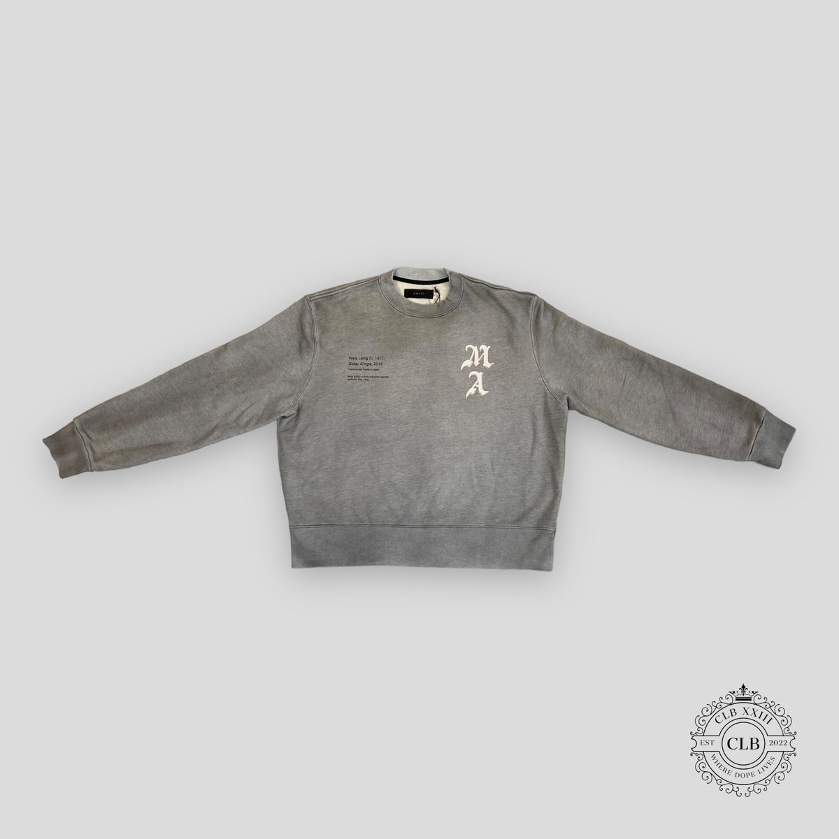 AMIRI WES LANG SOLAR KINGS CREWNECK - HEATHER GREY