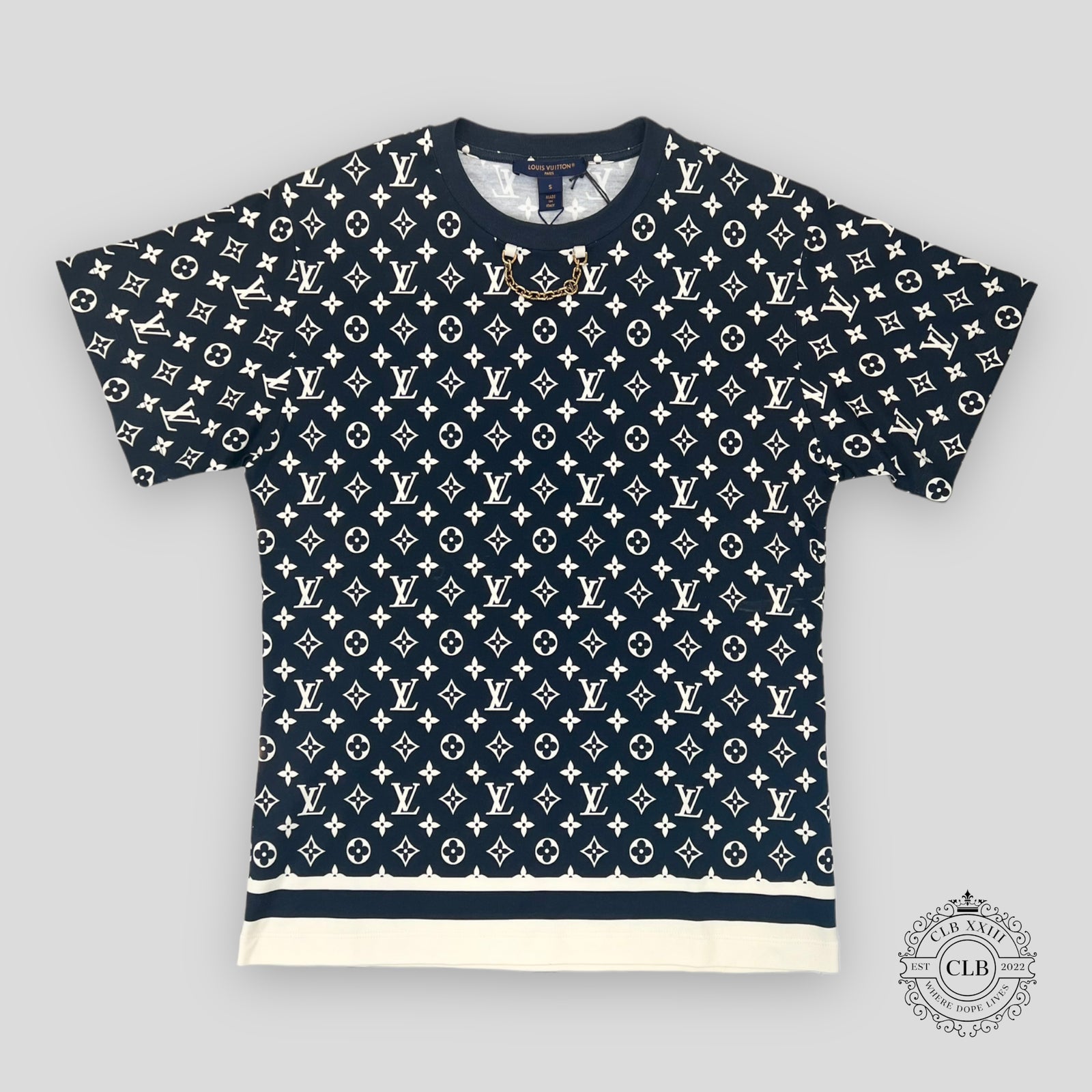 Louis Vuitton Stripe Accent Monogram T-Shirt - Dark Navy